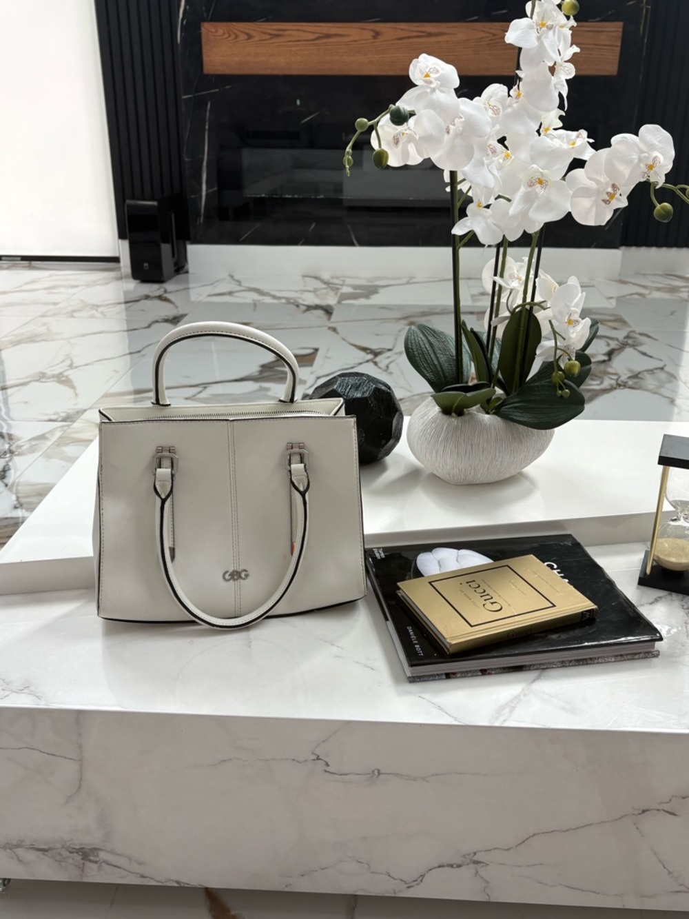 Elegant White Structured Top-Handle Bag